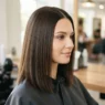 Woman at salon station with completely dry smooth hair hanging loose before any sectioning begins